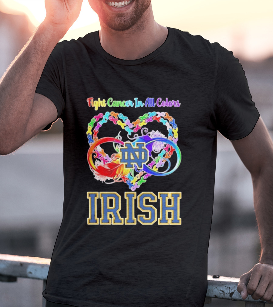 Fight Cancer In All Colors Notre Dame Irish Cancer Awareness Ribbon Heart T-Shirt