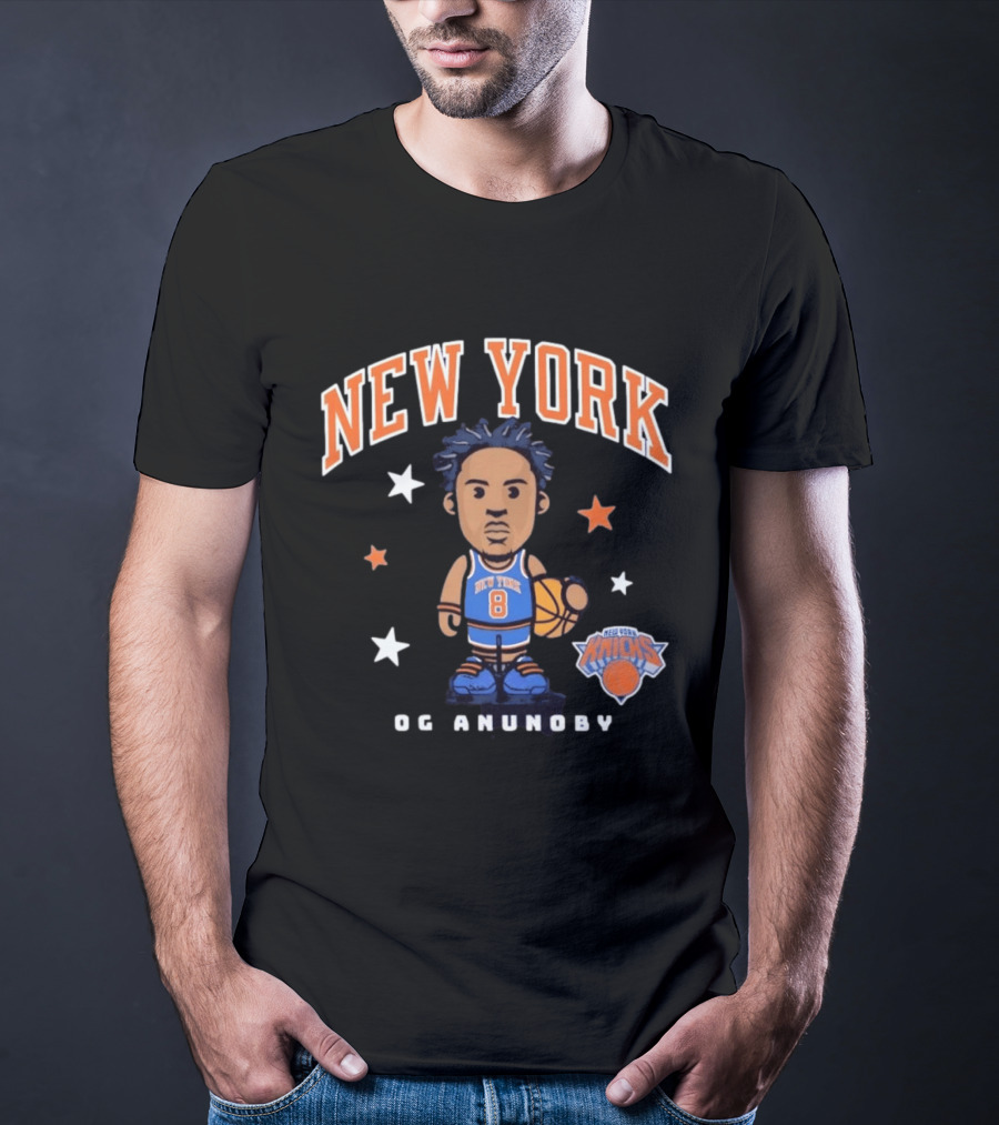 New York Knicks OG Anunoby No 8 Basketball Cartoon Stars T-Shirt