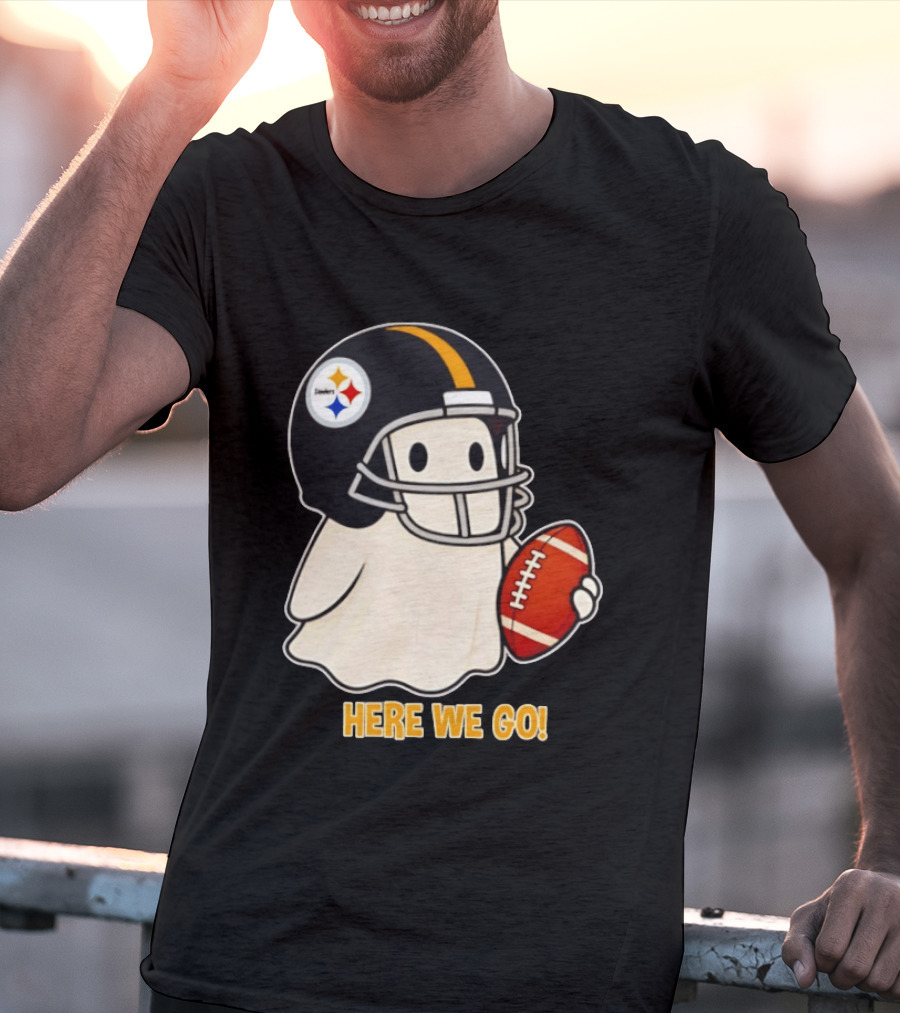 Pittsburgh Steelers Halloween Ghost Football Here We Go 2026 T-Shirt