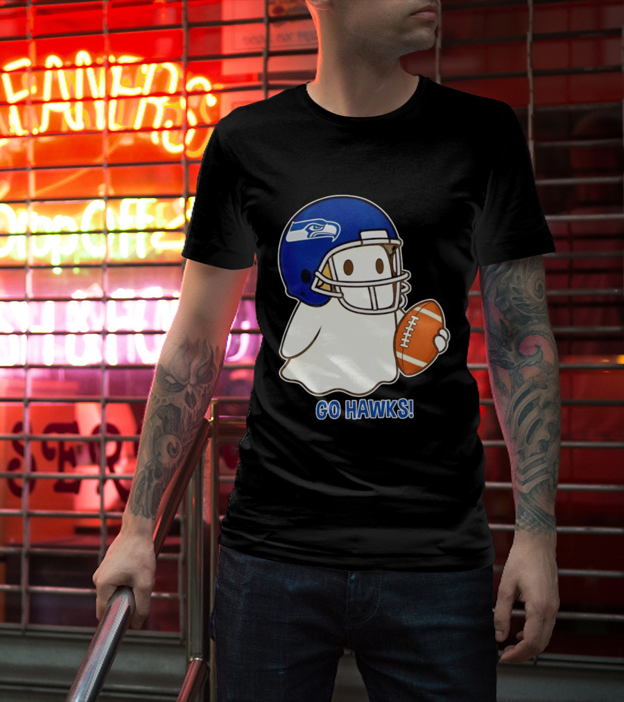 Seattle Seahawks Go Hawks Halloween Ghost Football Spirit T-Shirt