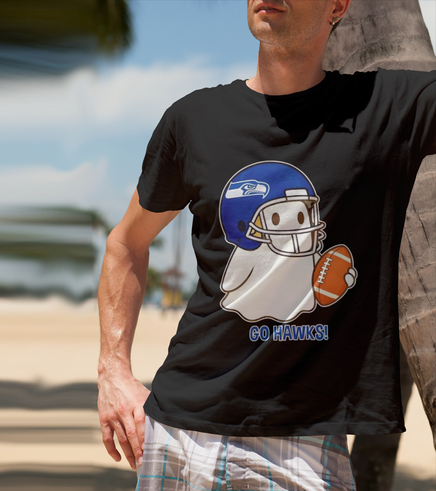 Seattle Seahawks Go Hawks Halloween Ghost Football Spirit T-Shirt