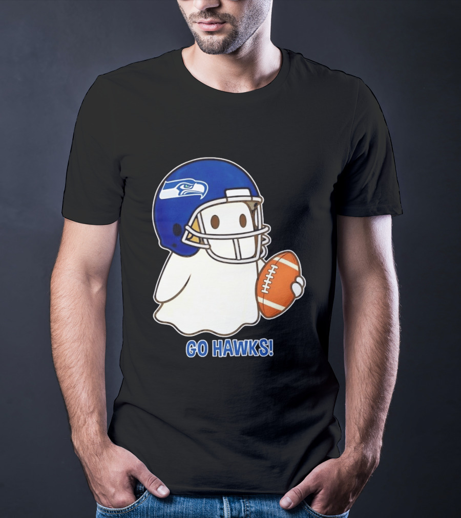 Seattle Seahawks Go Hawks Halloween Ghost Football Spirit T-Shirt