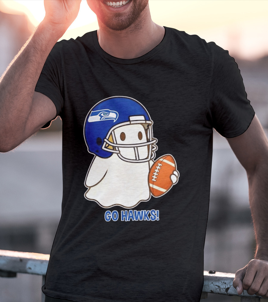 Seattle Seahawks Go Hawks Halloween Ghost Football Spirit T-Shirt