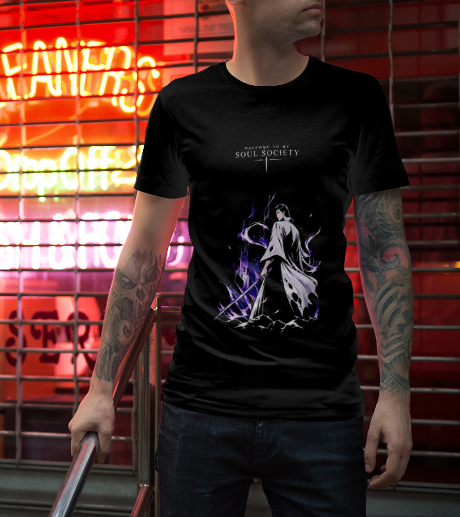 Sosuke Aizen Welcome To My Soul Society Sword Character Purple Aura T-Shirt