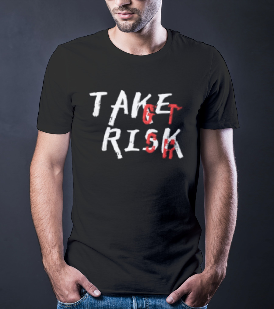 Take Get Risk Distressed White Red T-Shirt