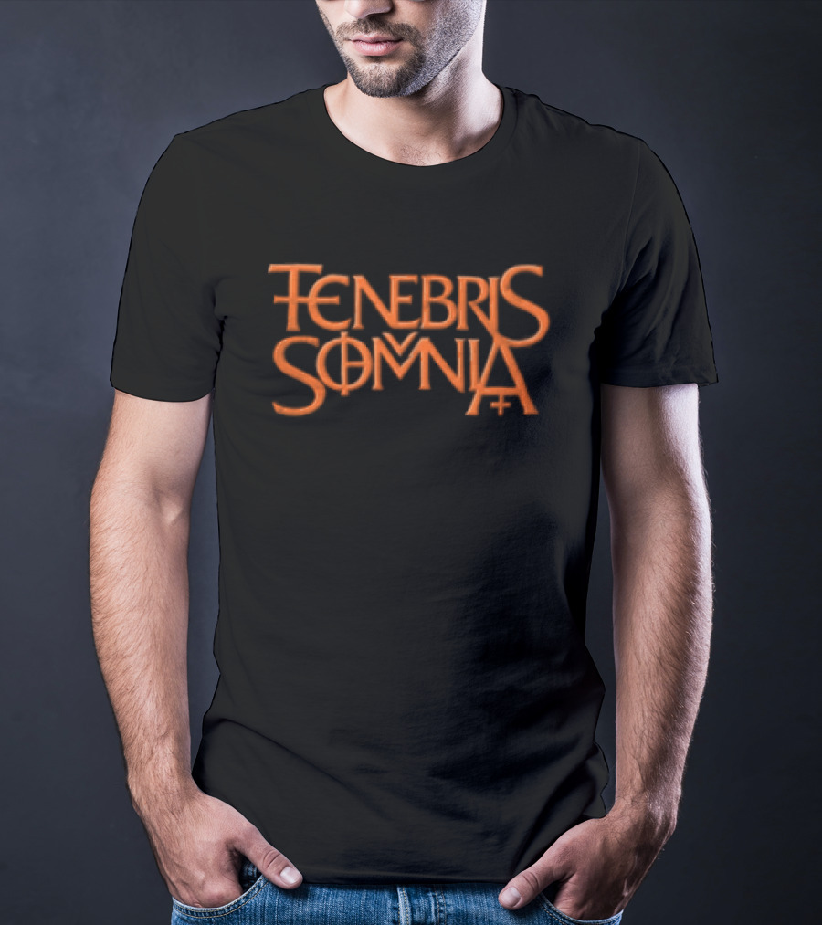 Tenebris Somnia Orange Gothic Lettering Black T-Shirt
