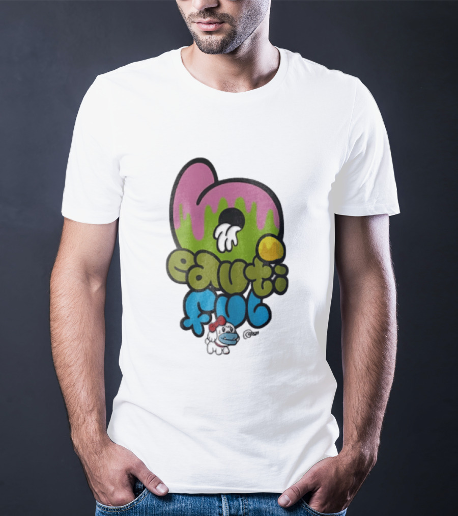 Beautiful Graffiti Lettering Dripping Paint Cartoon Dog With Spray Can T-Shirt