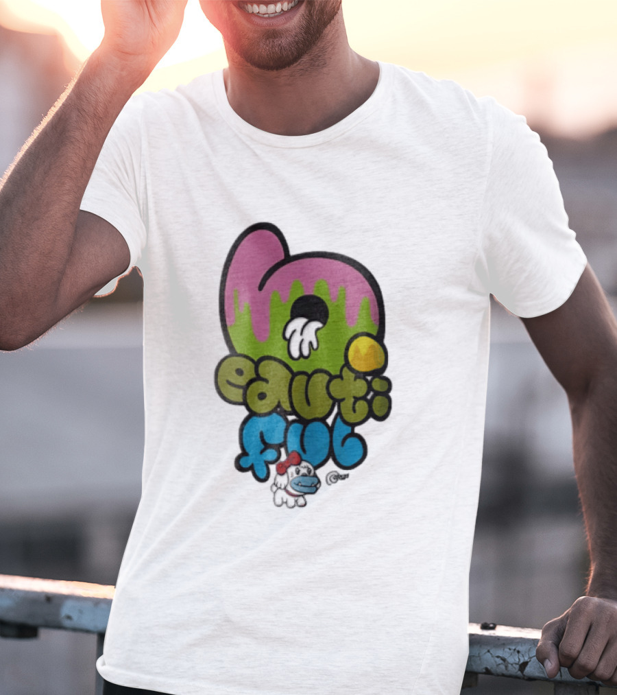 Beautiful Graffiti Lettering Dripping Paint Cartoon Dog With Spray Can T-Shirt