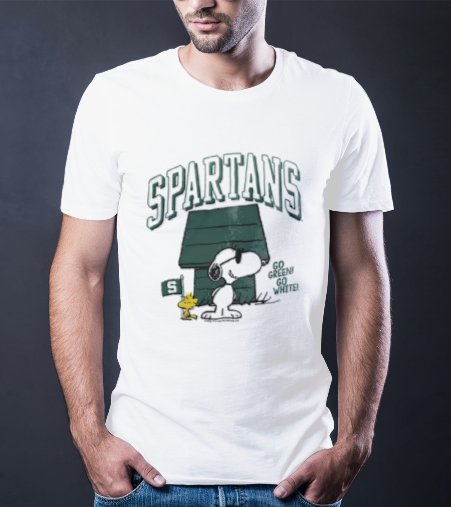 Snoopy Woodstock Doghouse Spartans Michigan State Flag Cartoon T-Shirt