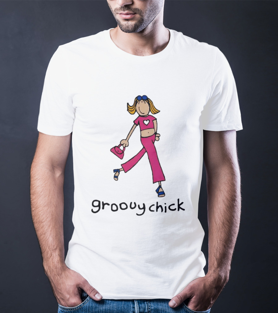 Groovy Chick Cartoon Character With Pink Heart Outfit And Bag T-Shirt