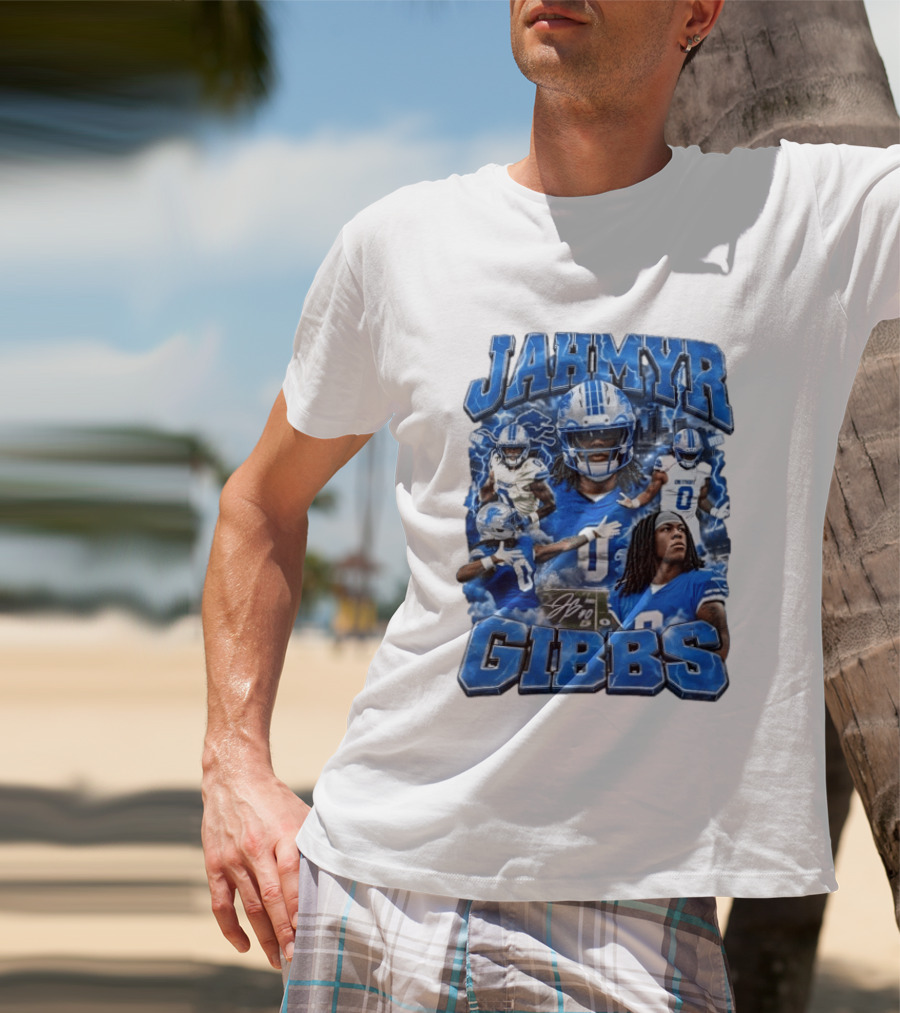 Jahmyr Gibbs Detroit Lions Blue Football T-Shirt