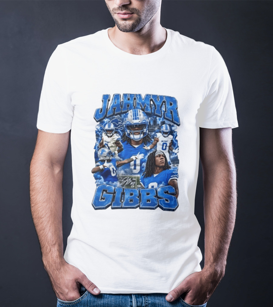 Jahmyr Gibbs Detroit Lions Blue Football T-Shirt