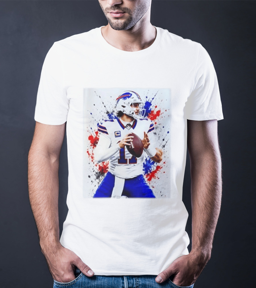 Buffalo Bills Josh Allen Paint Splatter Style Football Quarterback T-Shirt