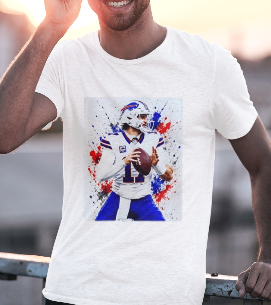 Buffalo Bills Josh Allen Paint Splatter Style Football Quarterback T-Shirt