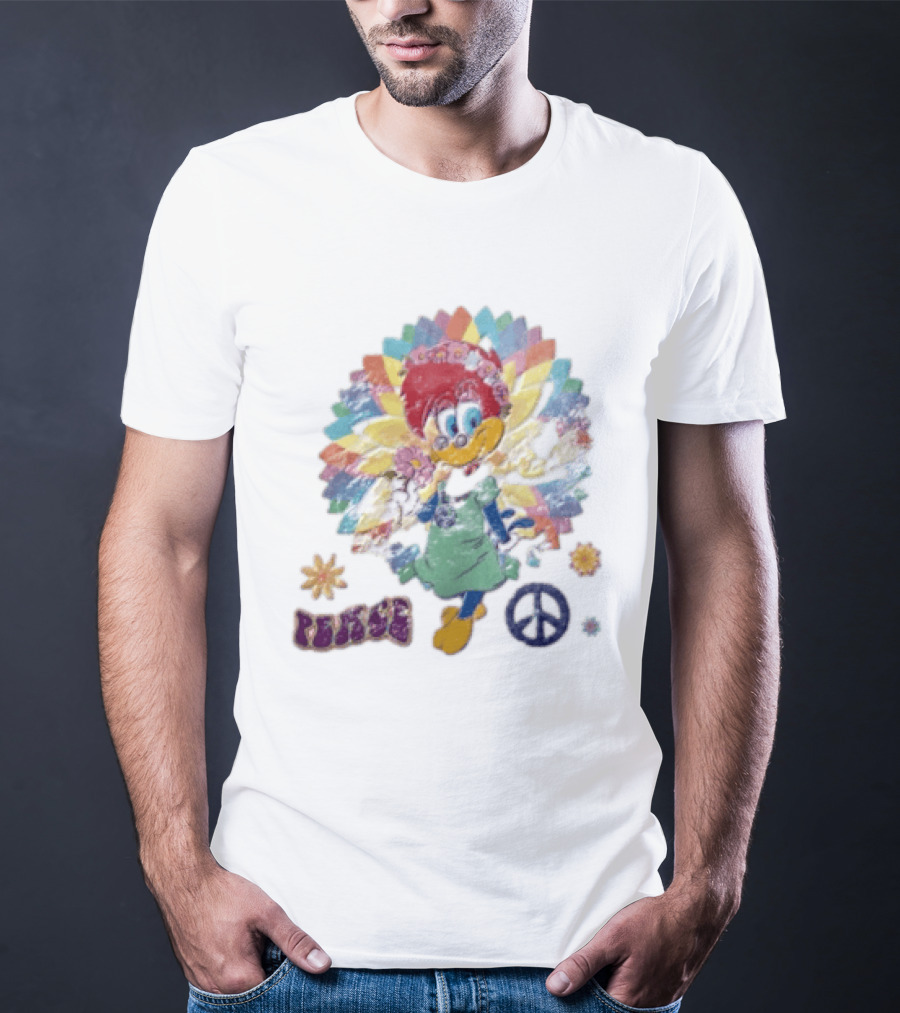 Peace Winnie Woodpecker Flower Crown Rainbow Sign T-Shirt