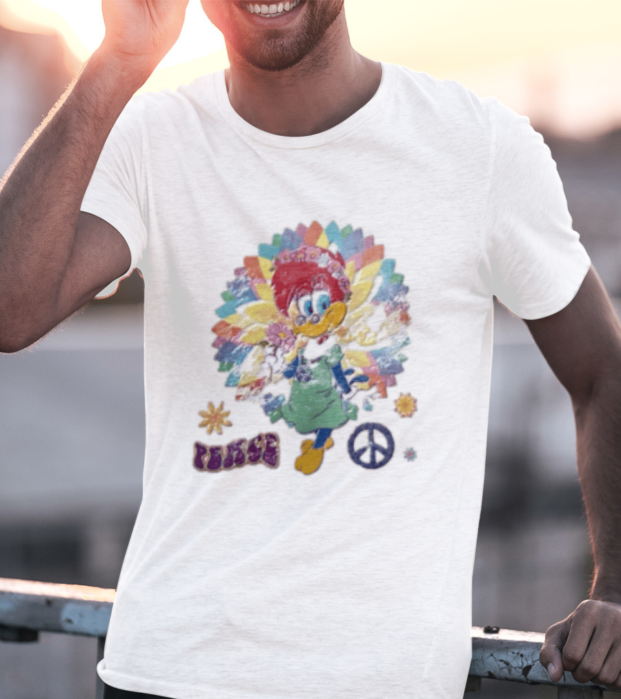 Peace Winnie Woodpecker Flower Crown Rainbow Sign T-Shirt