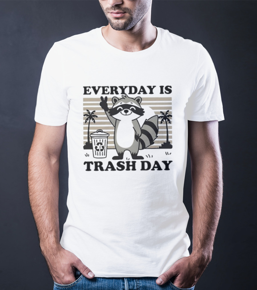 EVERYDAY IS TRASH DAY Raccoon Peace Sign With Palm Trees T-Shirt