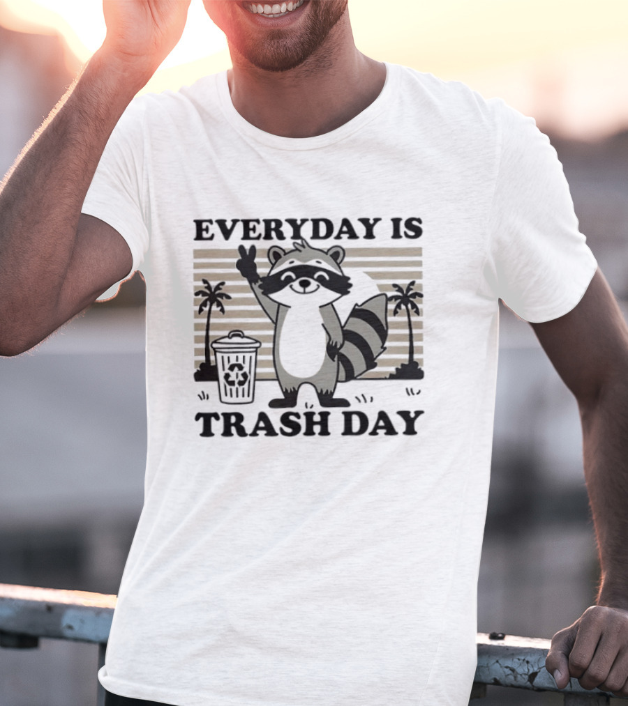 EVERYDAY IS TRASH DAY Raccoon Peace Sign With Palm Trees T-Shirt