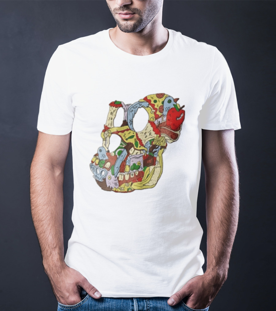 Skull Created From Pizza Burger And Fast Food T-Shirt
