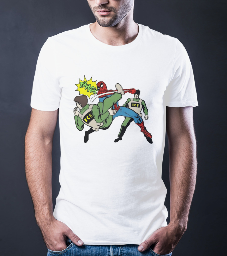 Spider Man Thwack ICE Agents Marvel Super Hero Action Scene T-Shirt