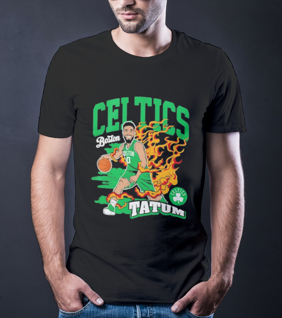 Boston Celtics Jayson Tatum Fired Up Basketball Flames T-Shirt