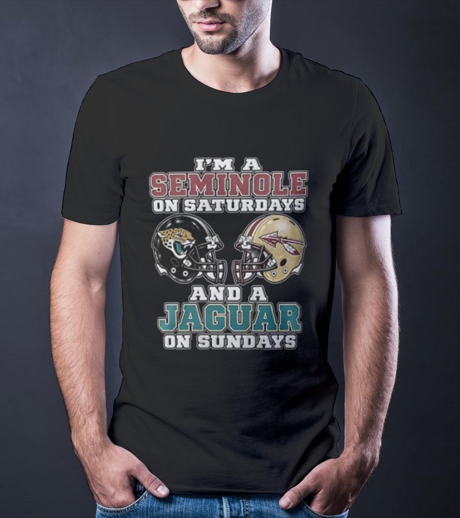 I'm A Seminole On Saturdays And A Jaguar On Sundays Football Fan Helmet T-Shirt