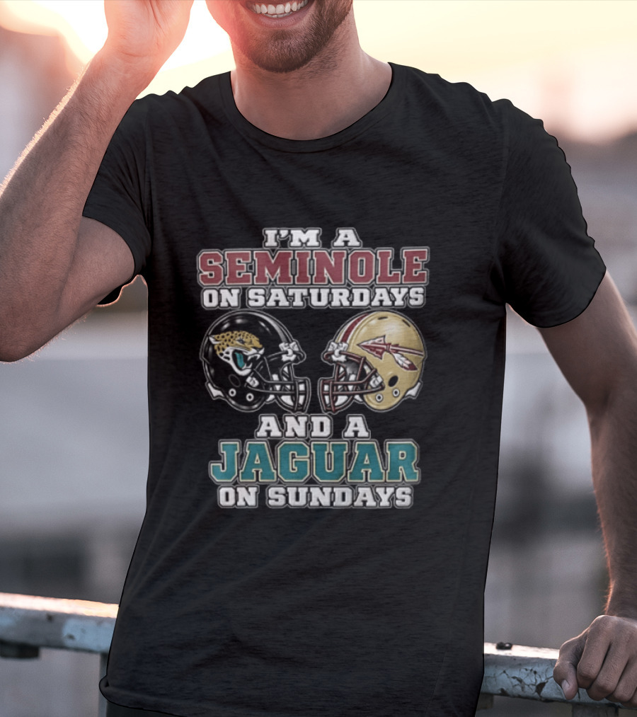 I'm A Seminole On Saturdays And A Jaguar On Sundays Football Fan Helmet T-Shirt
