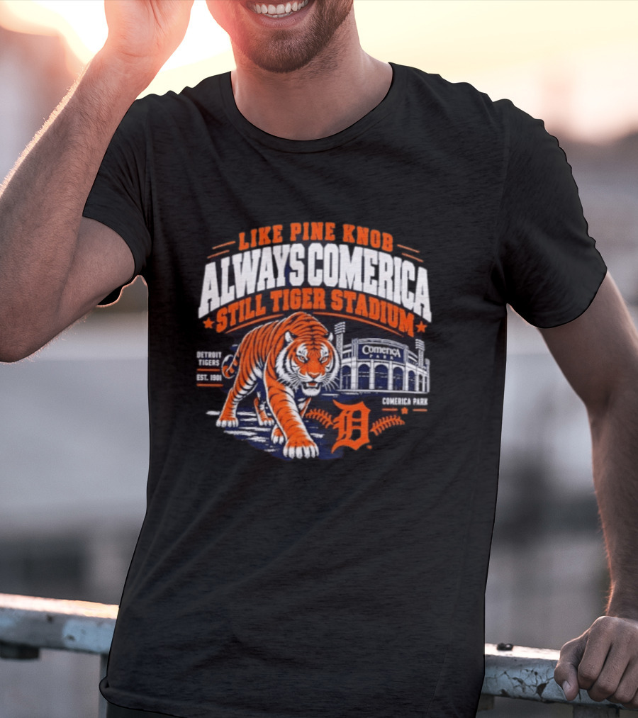 Detroit Tigers 2026 Pine Knob Comerica Tiger Stadium Est 1901 Iconic Baseball Tiger T-Shirt