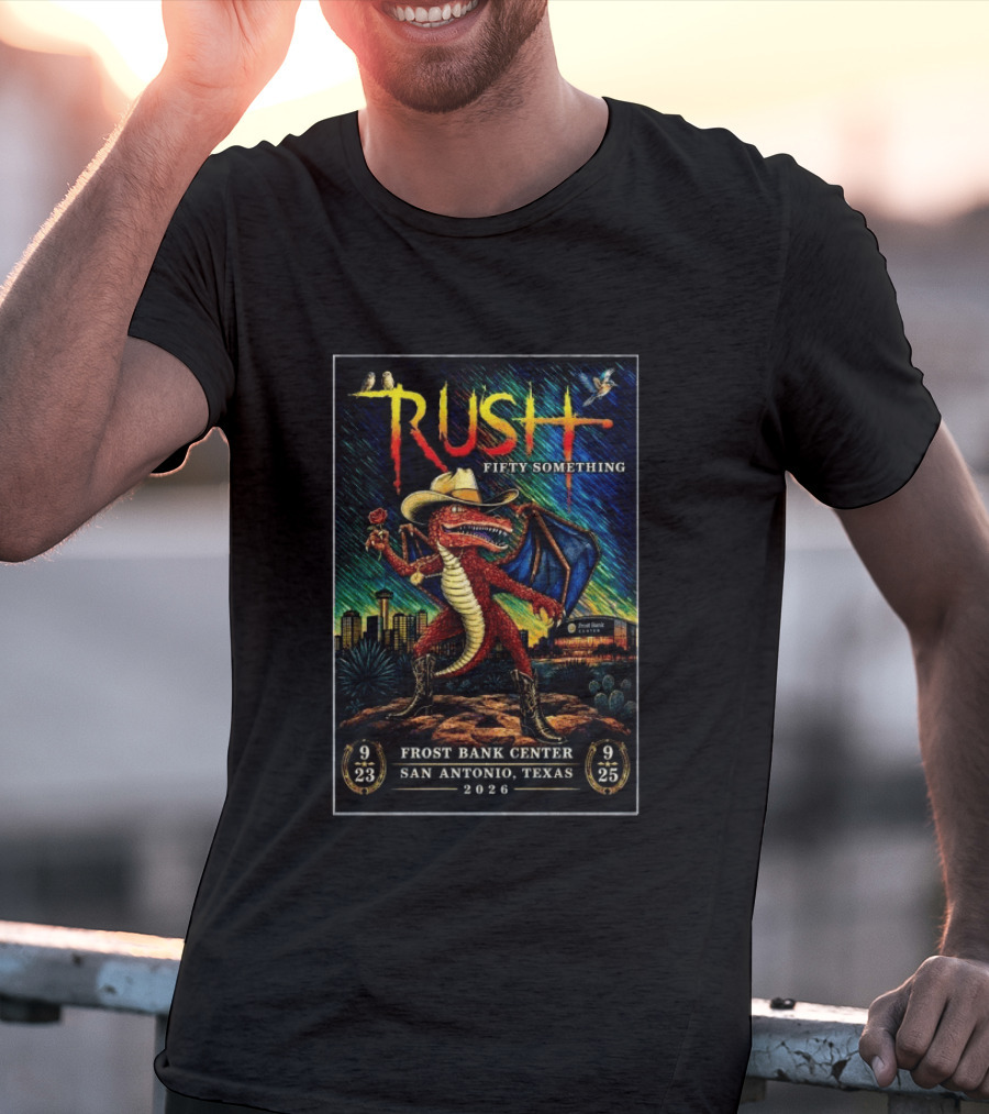 Rush Fifty Something Tour 2026 San Antonio Frost Bank Center Dragon T-Shirt