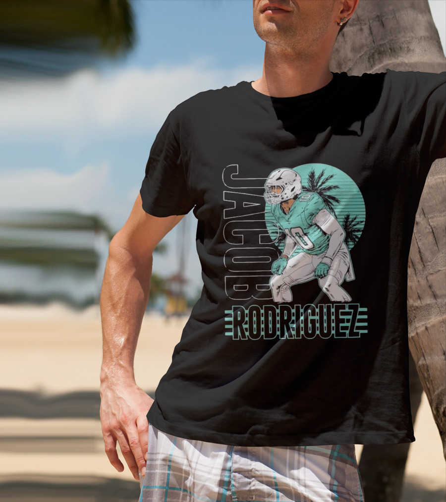 Jacob Rodriguez Miami Dolphins Palm Trees Football Player Tropical Scene T-Shirt