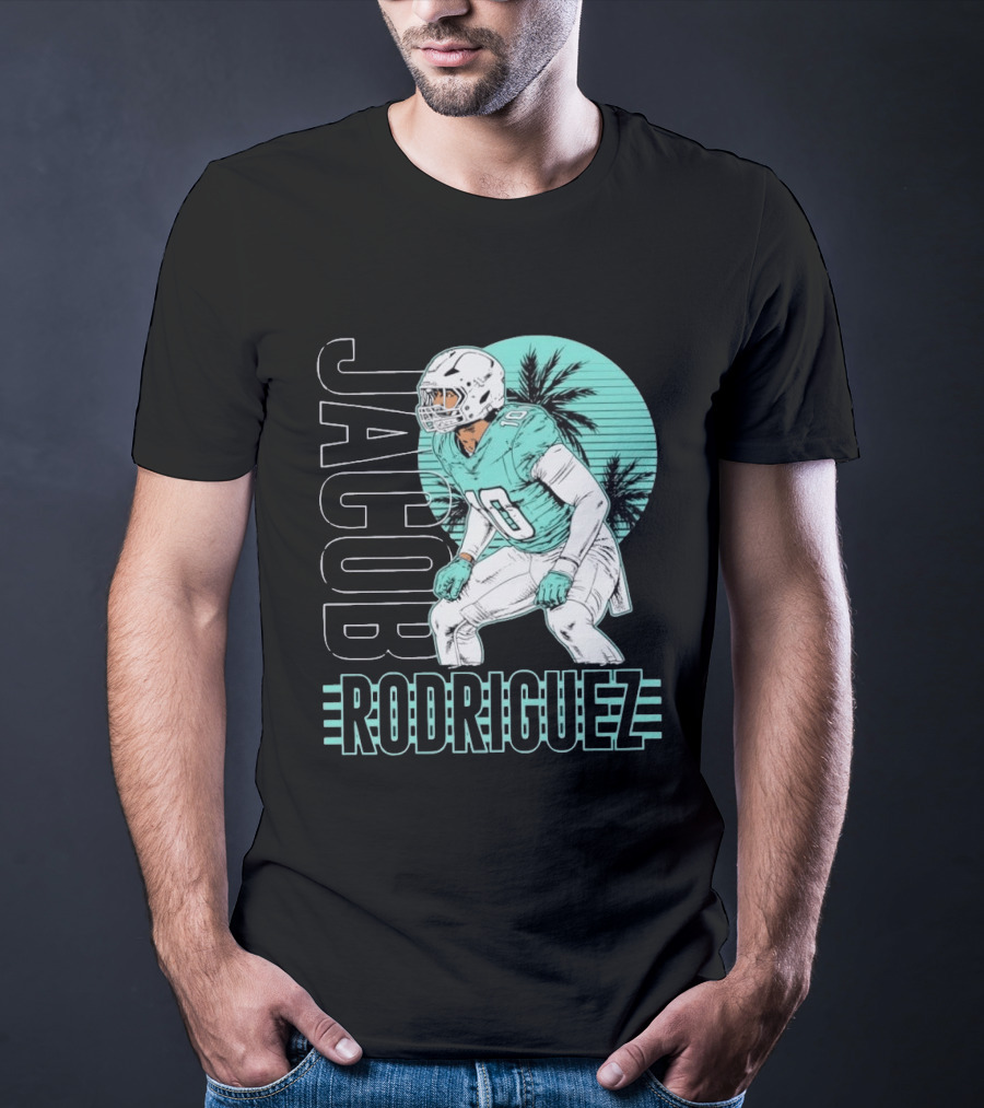 Jacob Rodriguez Miami Dolphins Palm Trees Football Player Tropical Scene T-Shirt