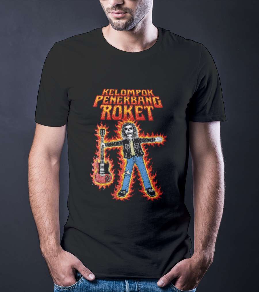 Kelompok Penerbang Roket Skeleton Guitarist In Flames Keegan Records T-Shirt
