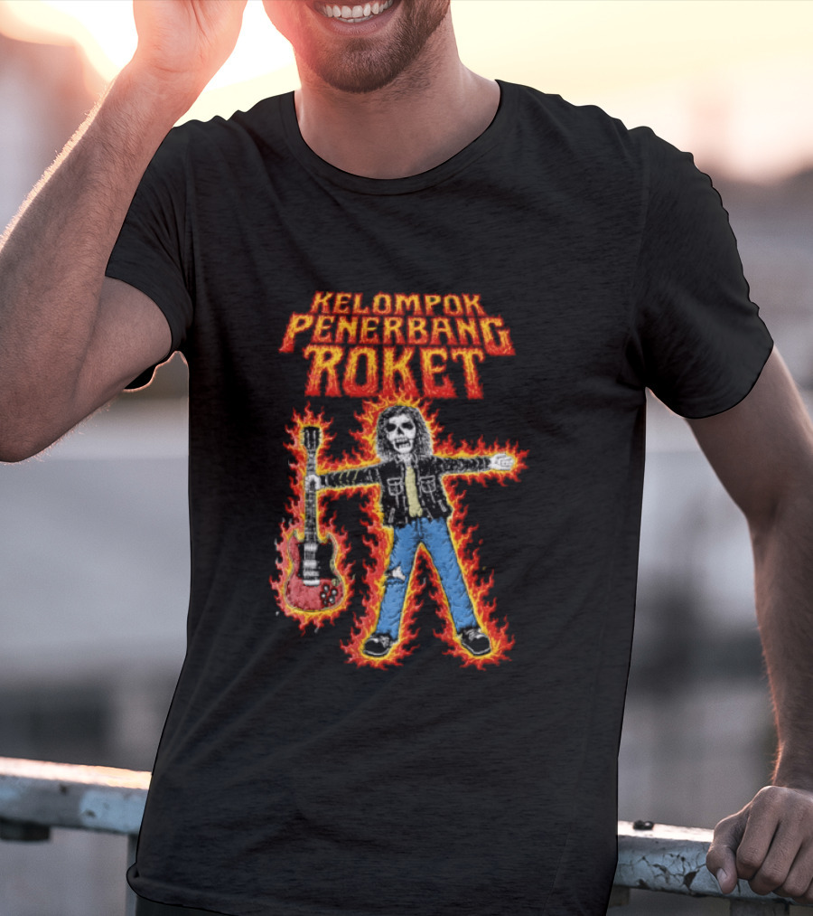 Kelompok Penerbang Roket Skeleton Guitarist In Flames Keegan Records T-Shirt