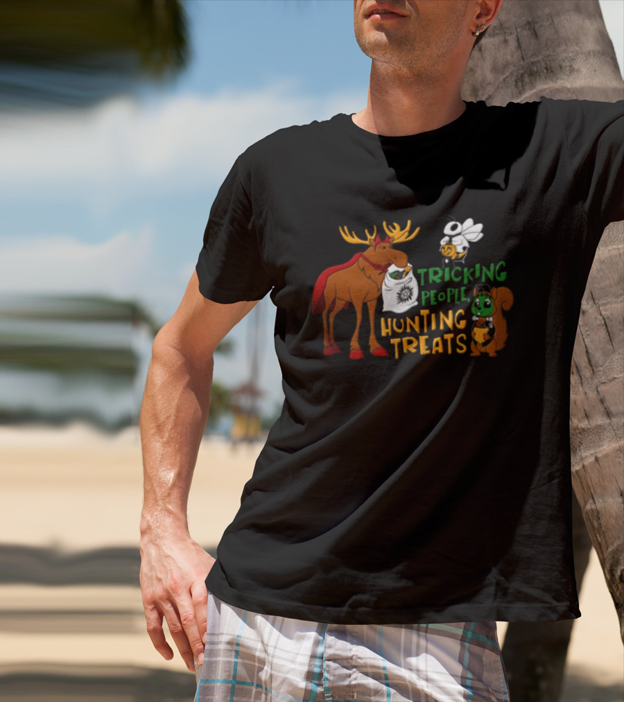 Tricking People Hunting Treats Moose Squirrel Ghost Halloween T-Shirt