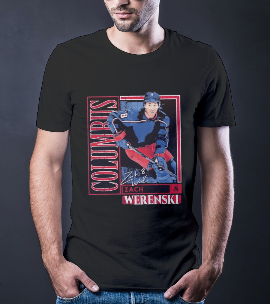 Zach Werenski 8 Columbus Blue Jackets Hockey Card T-Shirt