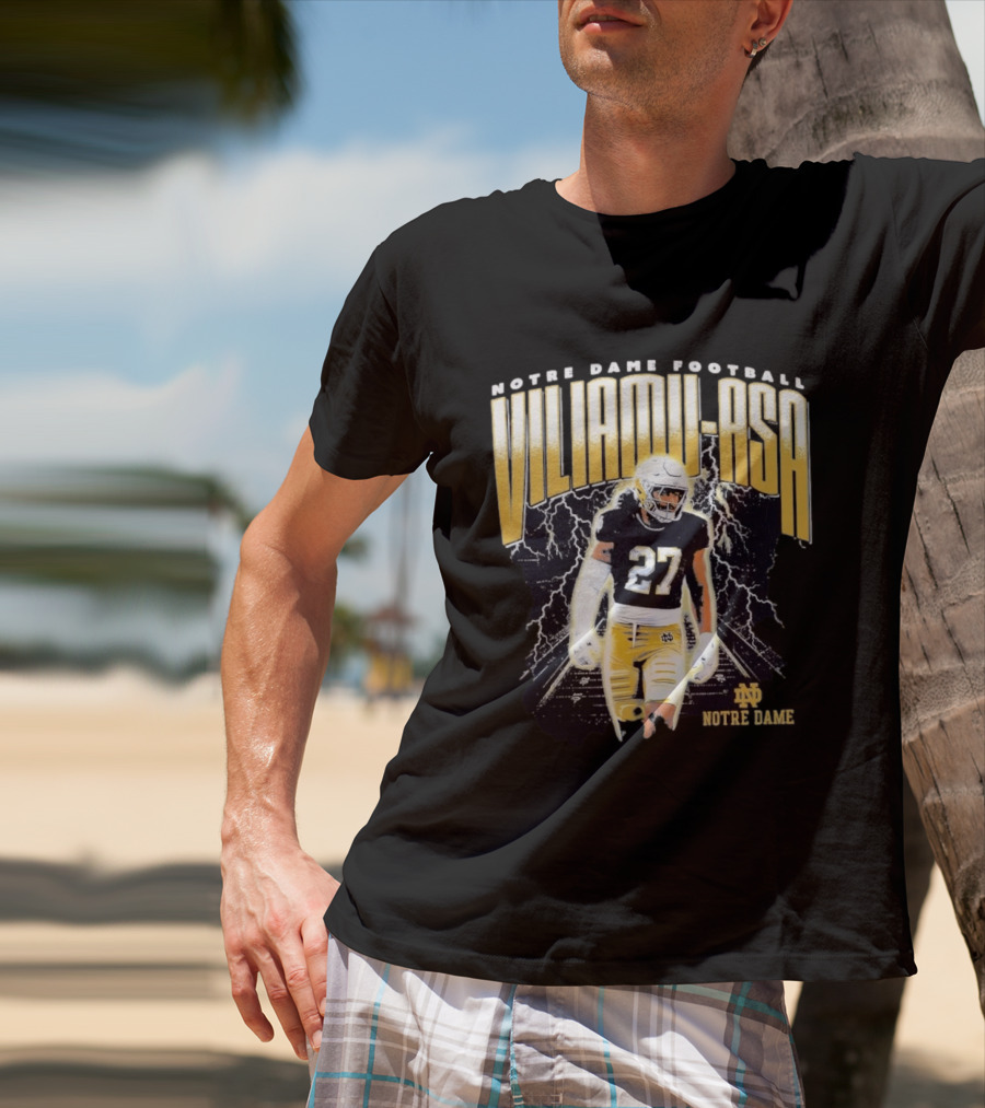Notre Dame Viliamu Asa No 27 Football Lightning T-Shirt