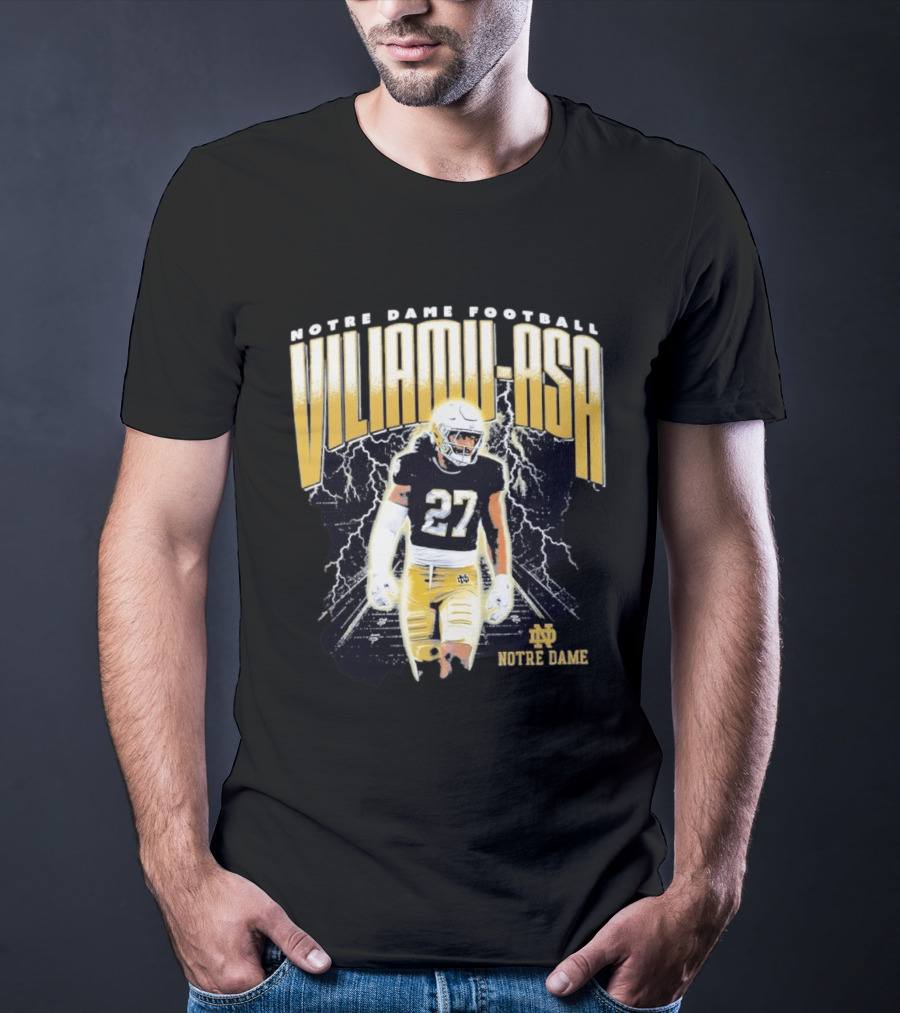 Notre Dame Viliamu Asa No 27 Football Lightning T-Shirt