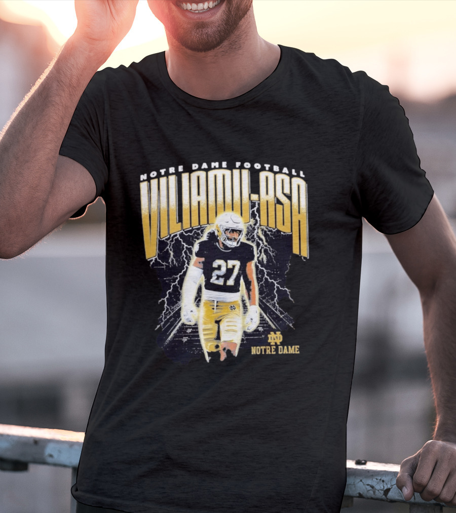 Notre Dame Viliamu Asa No 27 Football Lightning T-Shirt