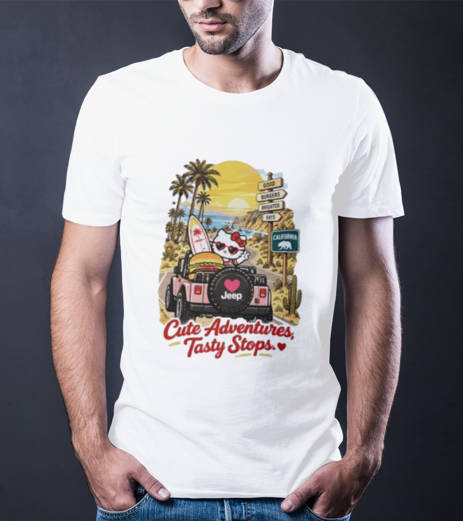 Cute Adventures Tasty Stops California Jeep Beach Burger Good Vibes T-Shirt