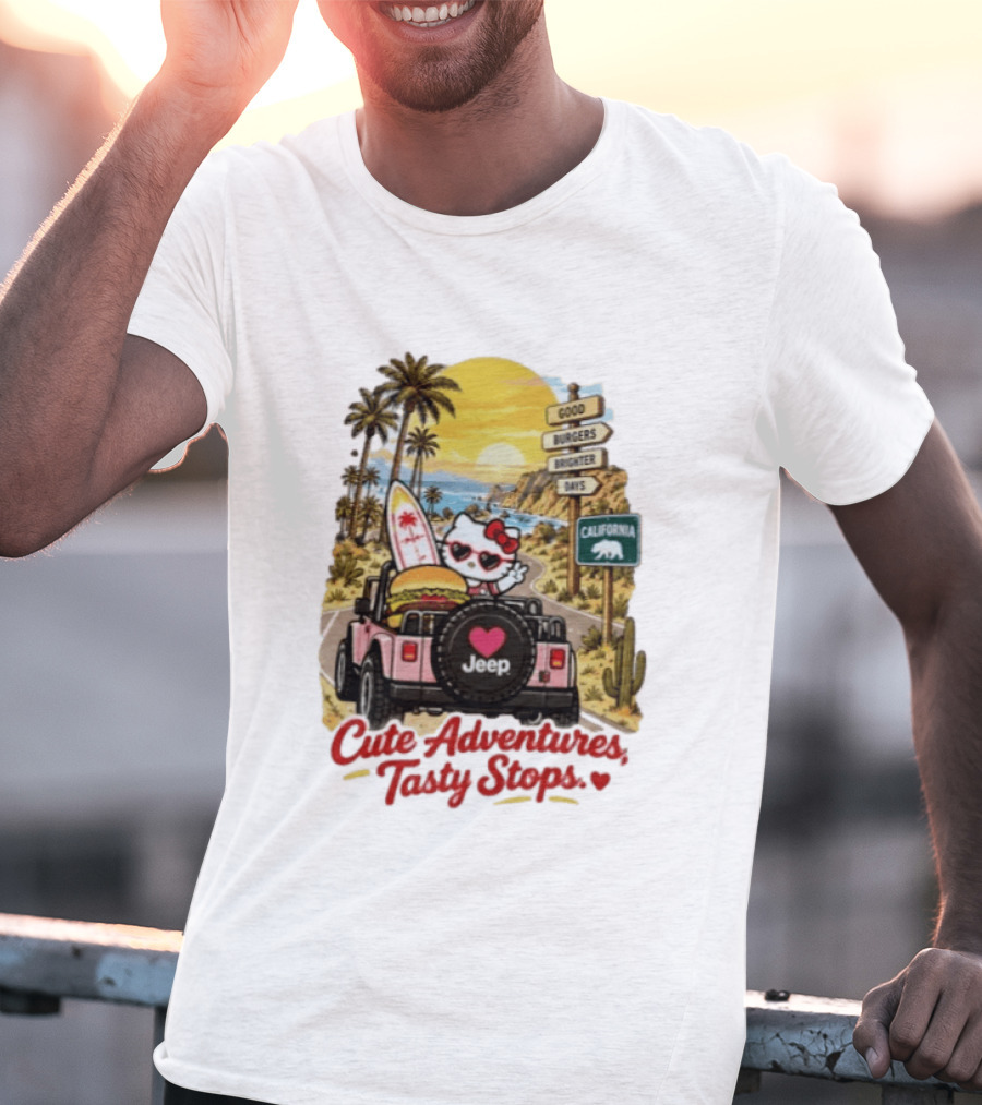 Cute Adventures Tasty Stops California Jeep Beach Burger Good Vibes T-Shirt