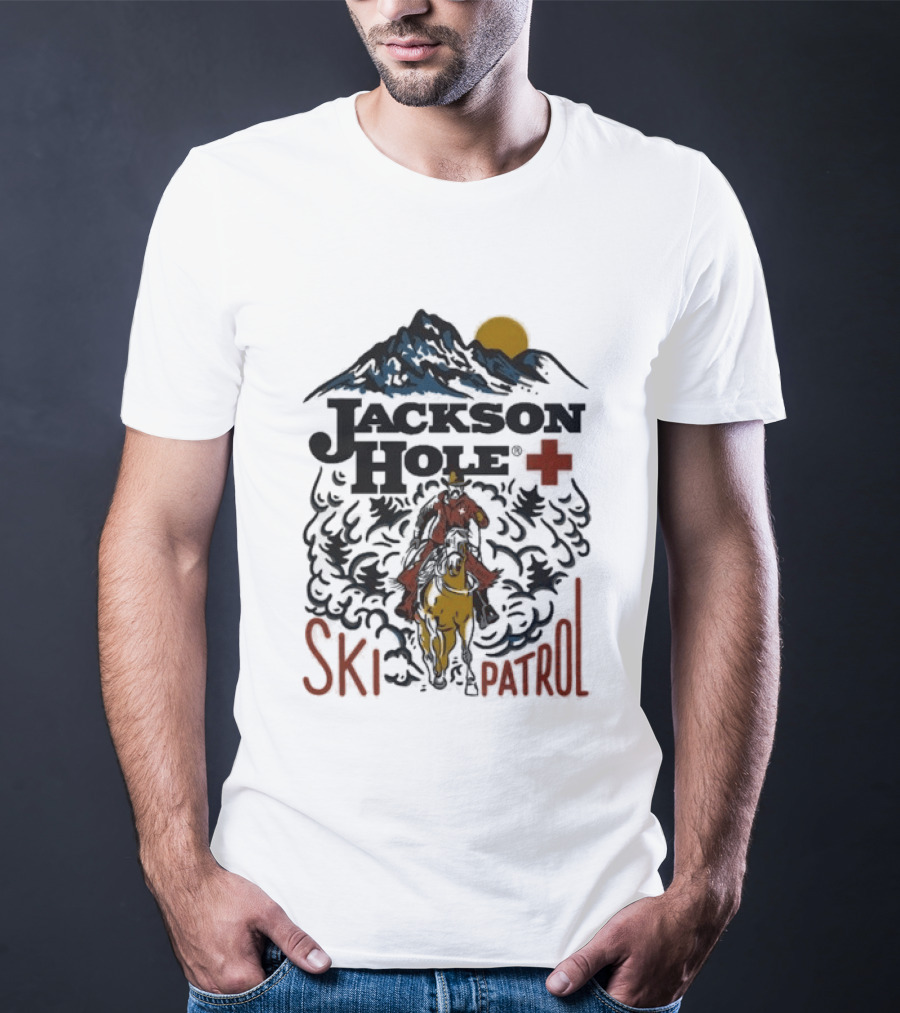 Jackson Hole Wyoming Mountain Cowboy Ski Patrol Adventure T-Shirt