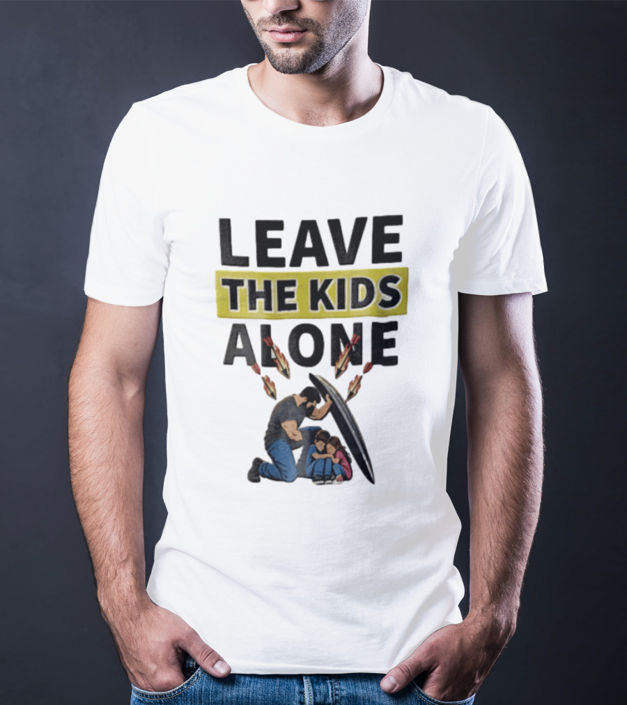 Leave The Kids Alone Bearded Man Shielding Children From Arrows T-Shirt