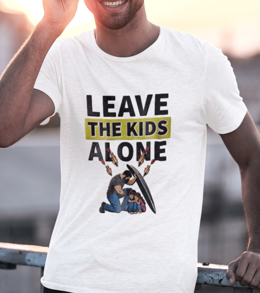 Leave The Kids Alone Bearded Man Shielding Children From Arrows T-Shirt