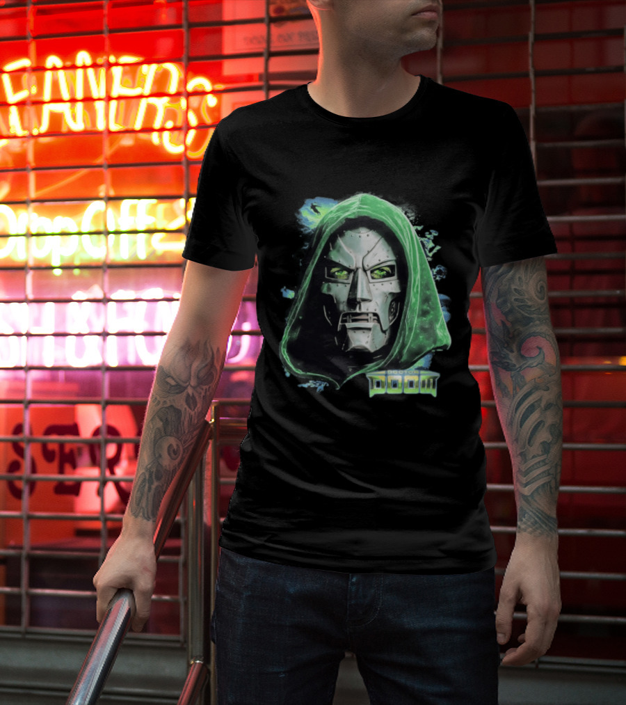 Doctor Doom Marvel Green Hooded Mask Iconic Villain T-Shirt