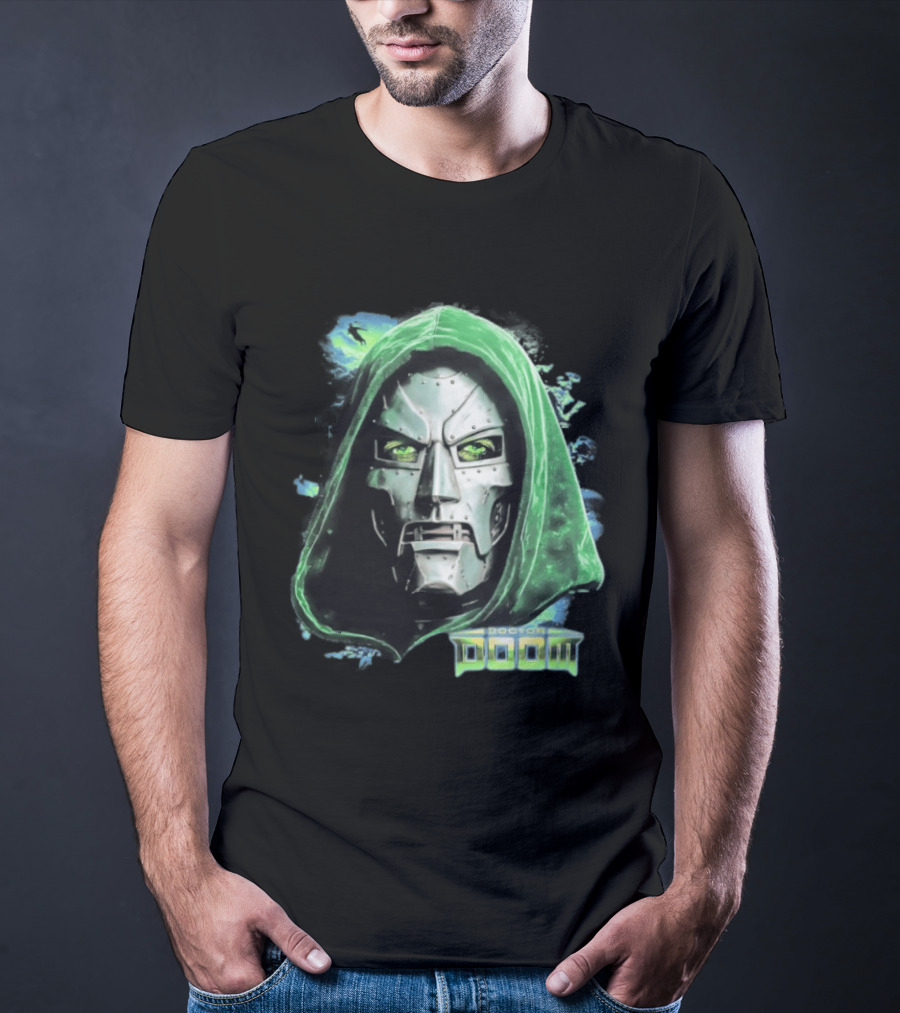 Doctor Doom Marvel Green Hooded Mask Iconic Villain T-Shirt