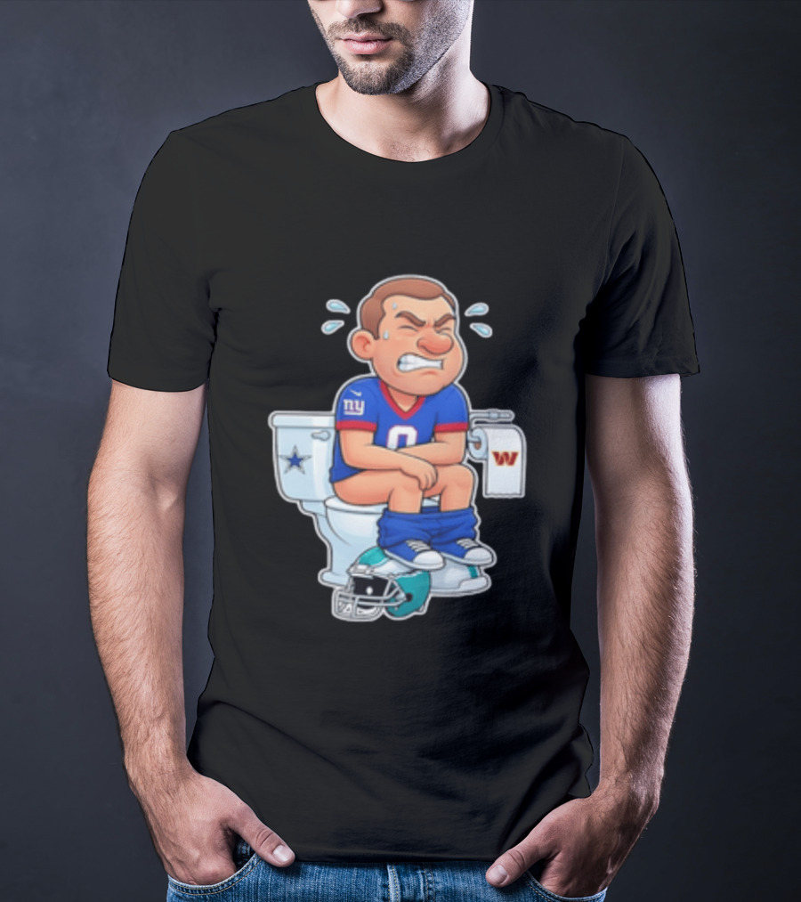 New York Giants Player Cartoon On Toilet With Football Rivalry T-Shirt