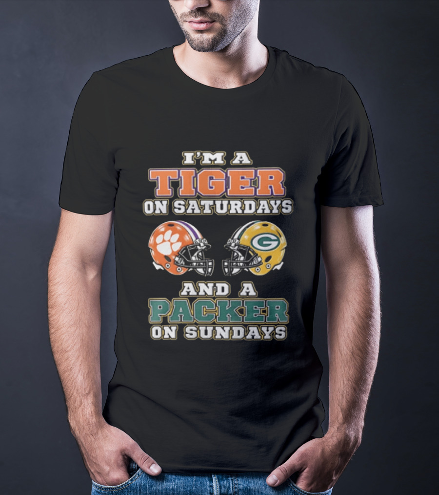 I'm A Tiger On Saturdays And A Packer On Sundays Clemson Green Bay Football Fan T-Shirt