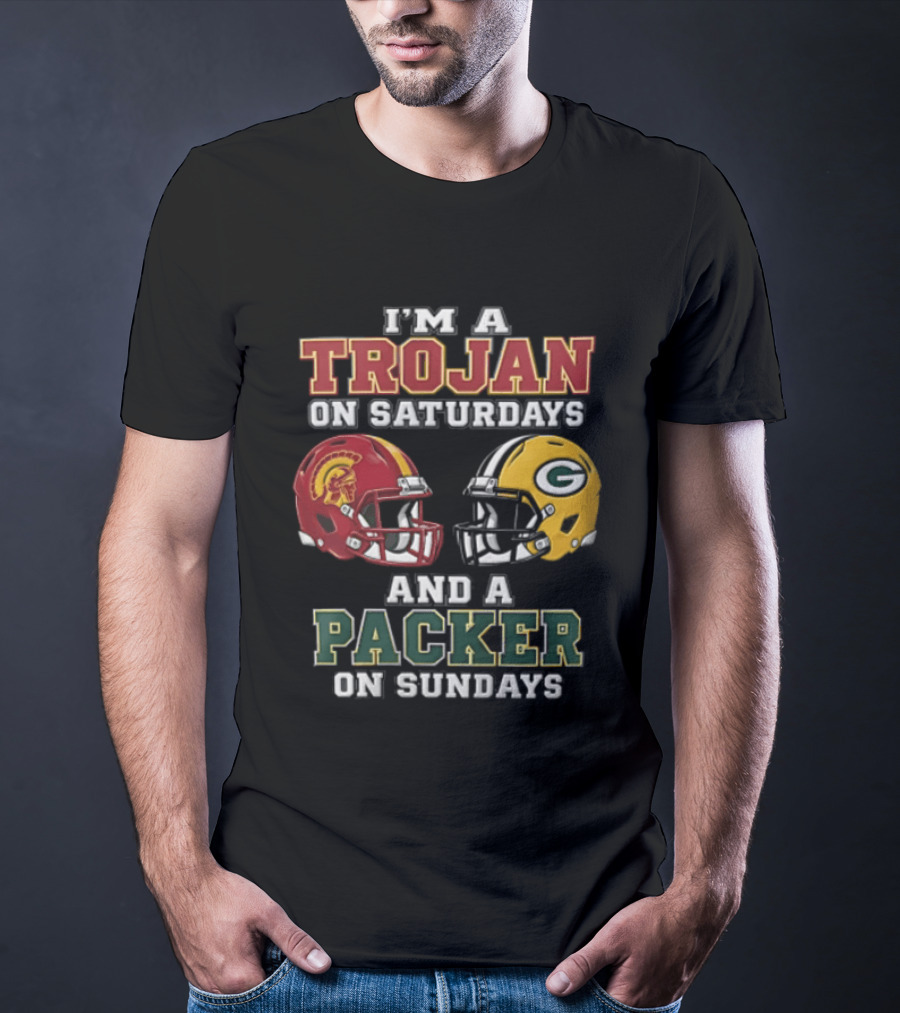I'm A Trojan On Saturdays Packer On Sundays Football Helmets T-Shirt