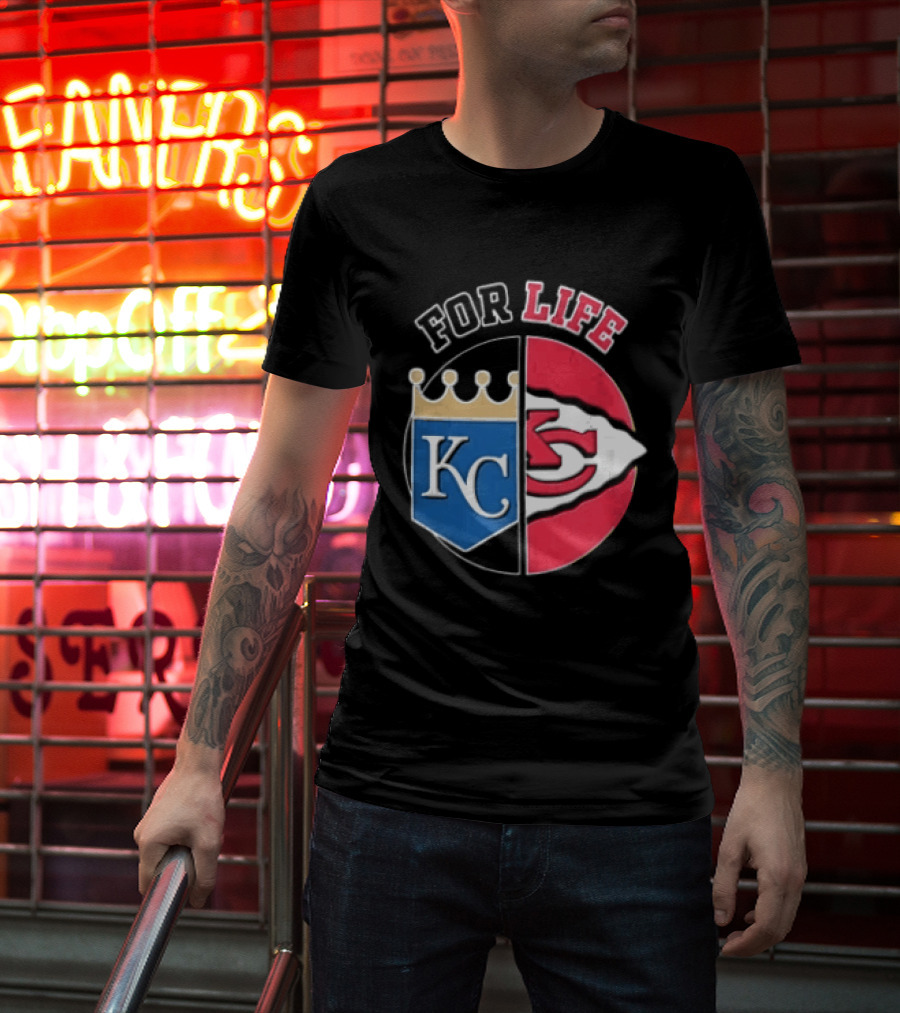 Kansas City Royals Chiefs For Life KC Arrowhead Split Crown T-Shirt