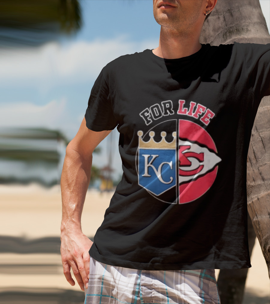 Kansas City Royals Chiefs For Life KC Arrowhead Split Crown T-Shirt
